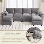 130" Modular Sectional Sofa with Storage, Premium Chenille Cloud Couch with Movable Ottomans, 1200lbs Heavy Duty Deep Seat Sectional, High-Density Foam (Light Gray, 4 Seater & 2 Ottoman)