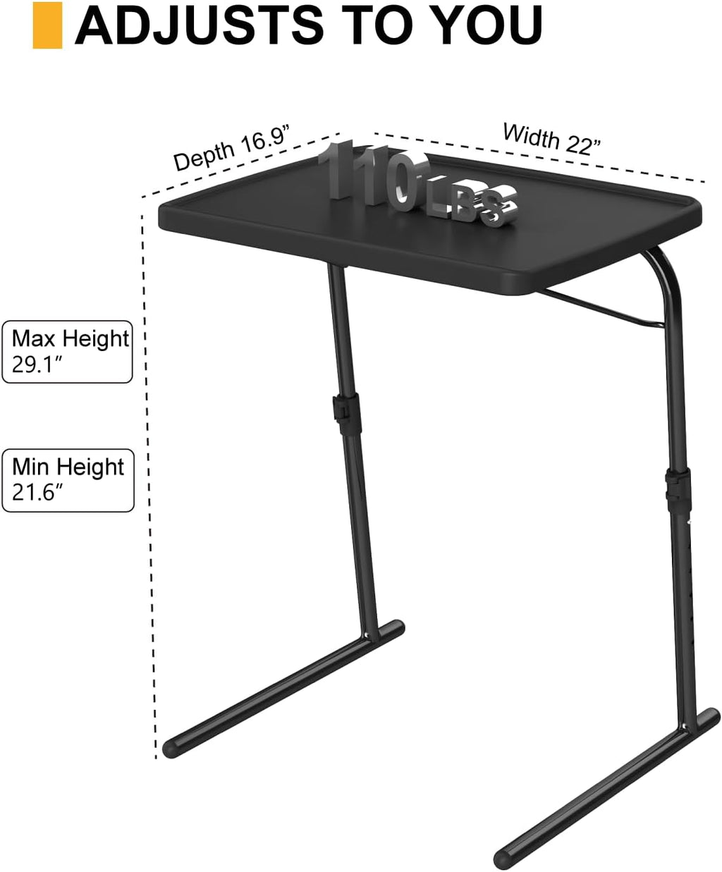 TV Tray Table, 16.9 x 22 x 29.1inch XL Folding Dinner Table with 6 Height & 3 Tilt Angle Adjustments, Large Couch Desk for Working, Portable and Adjustable Laptop Desk for Sofa and Bed, 2 Pack