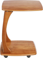 C Shaped Side Table for Couch, Solid Wood End Table with Rolling Wheels, Sofa Table That Slide Under for Small Space Living Room, Bedroom Laptop Work Desk (Walnut)