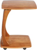 Solid Wood End Table with Rolling Wheels, C Shaped Side Table, TV Tray Table Small Accent Table, Couch Table That Slide Under for Small Space, Living Room, Bedroom or Office (Brown)