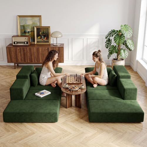 Cloud Modular Sectional Sofa, Comfy Couch for Living Room, Modern L-Shaped Couch with Reversible Chaise, Customizable Sleeper Sofa with Non Slip, No Assembly & Deep Seat, Green