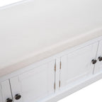 GDFStudio Jasd Storage Bench with 4 Doors and Adjustable Shelves, Removable Cushion Bench Ottoman, Solid Wood Frame Storage Ottoman, Rectangular Cabinet with Seating for Living Room Entryway, White