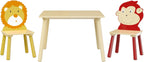 3 Pieces Toddler Table and Chair Set, Lion & Monkey Pattern Solid Wood Legs Heavy Duty Boys and Girls Activity Play Table and 2 Chairs Furniture for Playroom Daycare Kindergarten