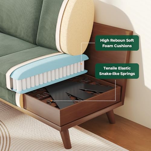 Vesgantti 68" Comfy Green Corduroy Loveseat Sofa, 2 Seater Deep Seat Couch with Spring Cushion, Solid Wood Frame for Living Room, Bedroom, Office