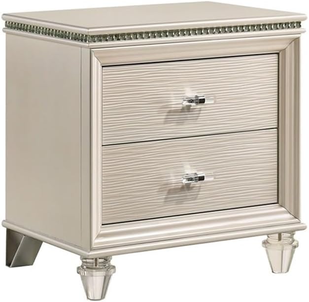 2 Drawers Nightstand with Acrylic Legs, Pearl White,for Small Spaces