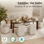 CHITA Upholstered Rolling Dining Chair on Casters Set of 4, Oatmeal | FSC Certified Modern Fabric Dining Chair with Casters, Boucle Dining Chairs for Reading Room Kitchen Dining Room