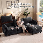 Ihanherry 139" Oversized V-Shaped Modular Sectional Couch, 9-Seater Cloud Sofa with Corner & Movable Ottoman, Large Cushions, Chenille Deep Seat Living Room Furniture Set,Black