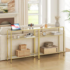 HOOBRO 29.5" Narrow Console Table, 3-Tier Tempered Glass Sofa Table | Modern Entryway Table, for Entrance, Living Room, Foyer, Hallway Bedroom, Gold GD21XG01G1