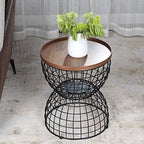 Telephone Table, Mobile Tray Sofa Side Table,Retro Solid Wood Telephone Desk,with Metal Storage Space,Diameter 16.14inch (Color:Walnut,Size:16.1416.1419.68in)