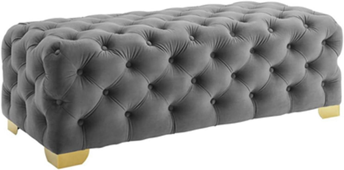 Modern Entryway Bench Rustic Fabric Upholstered Bedroom Seat Button Tufted Ottoman Footrest Stool Entryway(Gris,110 * 45 * 40cm)
