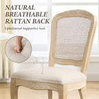 Wicker Dining Chairs Set of 4, Upholstered Linen Fabric Dining Room Chairs with Square High Rattan Back Farmhouse French Kitchen Chairs for Dining Table/Living Room/Restaurant, Cream