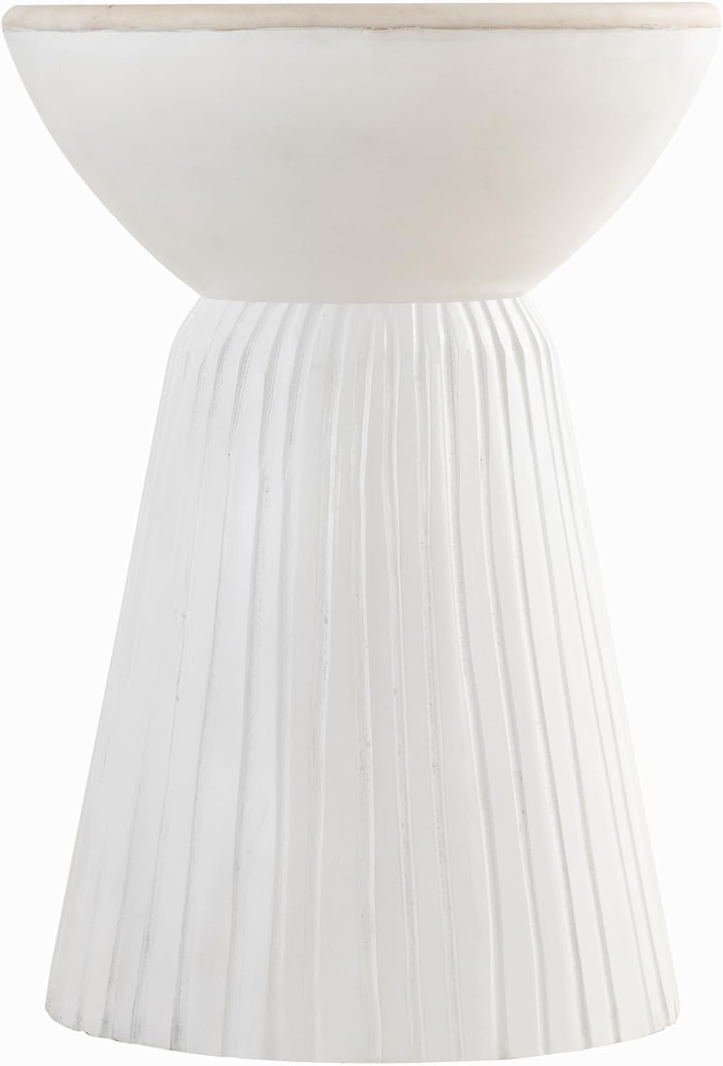 Albany Living Marble Top Solid Mango Wood Decorative Cylindrical Pedestal Side Table, Contemprary Accent Side/End Table,Fully Assembled, for the Living Room and Bedroom,White