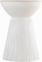 Albany Living Marble Top Solid Mango Wood Decorative Cylindrical Pedestal Side Table, Contemprary Accent Side/End Table,Fully Assembled, for the Living Room and Bedroom,White