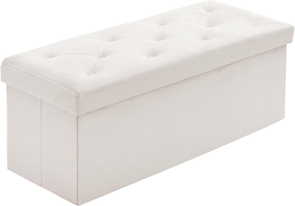 BRIAN & DANY 43 Inches Folding Storage Ottoman Bench, Velvet Ottoman with Storage for Living Room, Bedroom, Entryway, Ottoman Foot Rest, End of Bed Bench (White)