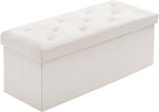 BRIAN & DANY 43 Inches Folding Storage Ottoman Bench, Velvet Ottoman with Storage for Living Room, Bedroom, Entryway, Ottoman Foot Rest, End of Bed Bench (White)