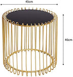 Telephone Table, Round Side Table Living Room Telephone Table Corner Table Balcony Coffee Table Bedroom Nightstand,Tempered Glass + Metal Frame,17.7"×18" (Color:Gold)