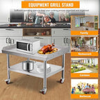 Garvee Stainless Steel Equipment Stand 24x24 Inch with Wheels Mobile Commercial Grill Table NSF Certified Heavy Duty with Adjustable Undershelf and Casters