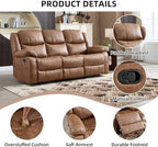 EBELLO Faux Leather Manual Reclining Sofa, Mid-Century Modern Overstuffed Armrest 3 Seat Recliner Sofa, Reclining Couch for Living Room, Meeting Room, Brown (3 Seat Sofa)