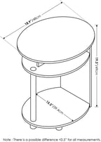 Pemberly Row Oval End Table, White Oak Finish, Composite Wood and Stainless Steel, 18.9 x 19.3 x 15.5 in, Built-in Shelves, Functional Design, Compact Nightstand for Bedroom or Hallway Use