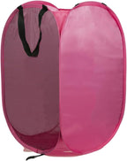 Collapsible Laundry Hamper Foldable Clothes Basket with Mesh Sides Handles for Storage and Organization Pink BLC732-01