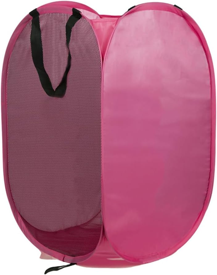 Collapsible Laundry Hamper Foldable Clothes Basket with Mesh Sides Handles for Storage and Organization Pink BLC732-01
