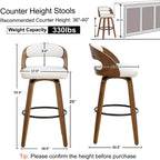 Swivel Counter Height Stools Set of 4, 25" Counter Stools with Bentwood Curved Back Upholstered Seats Mid Century Modern Stools for Kitchen Island, Counter, White
