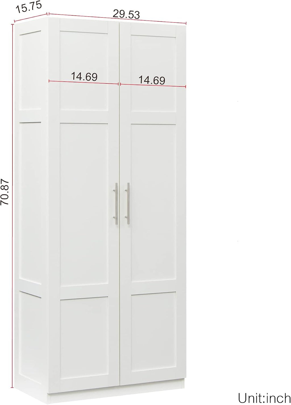 Kitchen Pantry Storage Cabinets, 70.87" Tall Pantry Cabinet with 2 Door and 3 Shelves, Farmhouse Kitchen Cabinets with Handles, Large Freestanding Storage Cabinet, White