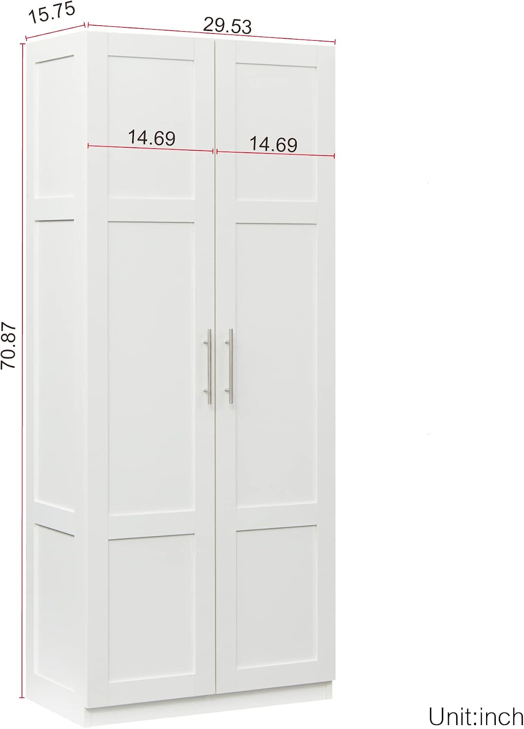 Kitchen Pantry Storage Cabinets, 70.87" Tall Pantry Cabinet with 2 Door and 3 Shelves, Farmhouse Kitchen Cabinets with Handles, Large Freestanding Storage Cabinet, White
