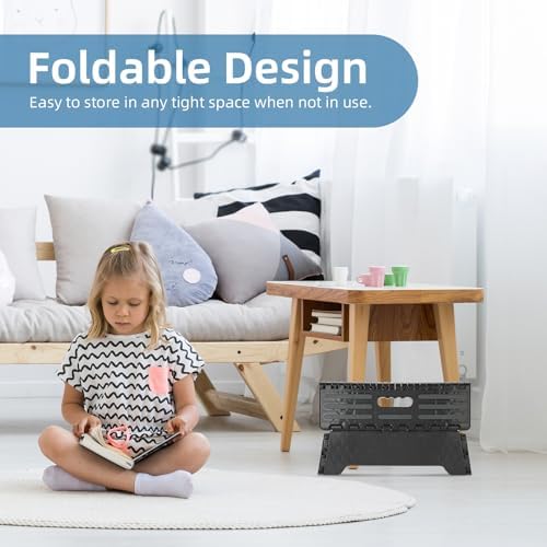 Folding Step Stool Step Stool Holds Up to 300 lb Plastic Foldable Step Stools Non Slip with Carry Handle Collapsible Stool for Kitchen, Bathroom or Bedroom