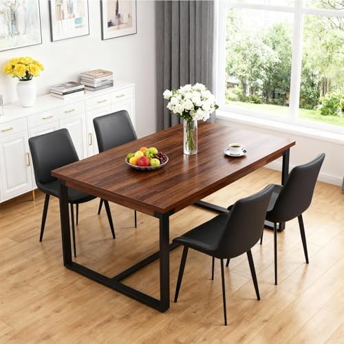Black Dining Chairs Set of 8, Mid Century Modern Faux Leather Kitchen Chairs, Comfy Upholstered Dinner Chairs with Durable Metal Legs for Dinning Room Living Room Kitchen, Black