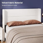 IDEALHOUSE Queen Size Bed Frame, Velvet Bed with Wingback Headboard, White