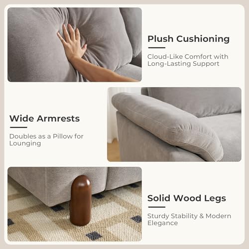 SITJOY Cloud Couch Sectional, 6 Seater V-Shaped, Chenille in Light Gray | Detachable and Washable Cover, Sectional Sofas for Living Room, Deep Seat Wide Couch with Chaise, Storage Ottoman