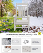 KINGYES Oversized Outdoor Rocking Chairs Set of 2, HDPE Porch Rocker, White | - Rocking Chairs for Outdoor with Wide Seat - 350LBS Support for Adults
