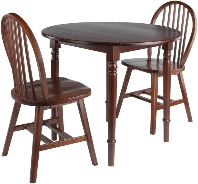 HomeStock Rustic Retreat 3 Piecec Drop Leaf Solid Wood Round Dining Table with Rustic Retreat Chairs - 35.98W x 35.98D x 30.08H Walnut