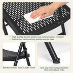 Black Folding Chairs 4-Pack, Breathable Plastic for Card Tables & Indoor Outdoor, Easy-Clean & Supports 400 Lbs