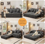 SUNWAVE 83" Sleeper Sofa, 3-in-1 Pull Out Sofa Bed Corduroy Couch Bed | Convertible Sleeper Couch with USB Ports, Cup Holders & Side Pockets for Living Room, Small Spaces