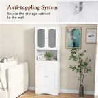 NAFORT Tall Storage Cabinet, Freestanding Cupboard with Adjustable Shelves, Frosted Glass Doors, Anti-Tipping Devices, Multifunctional Floor Cabinet for Bathroom, Dining Room & Living Room (White)