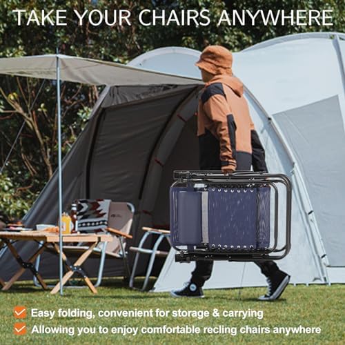 Sweetcrispy Zero Gravity Chairs Set of 2, Outdoor Folding Reclining Lounge Chair with Cup Holder Tray & Adjustable Pillow, Portable Camping Beach Patio Poolside Lawn Yard Chair, Classic Blue