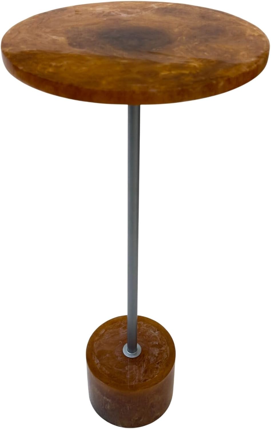 Carolina Chair & Table Amber Glow Pedestal Accent 25 Inch Round Resin Side Table with Nickel Base – Modern, Compact, Durable, Multi Purpose Furniture for Elegant Living Spaces & Home Decor