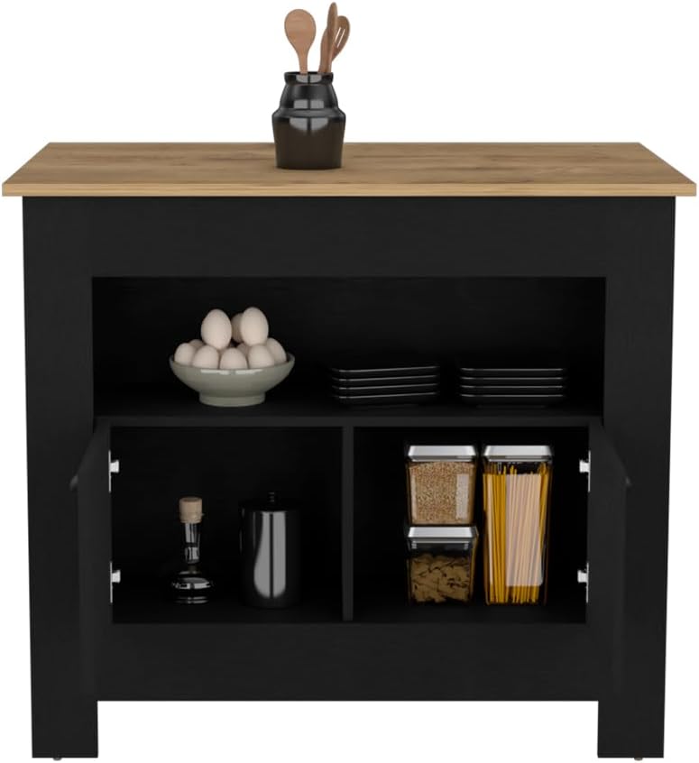Kitchen Island Geneva Black Macadamia with Multicolor | Spacious 40.5" x 27.5" Macadamia countertop with surface