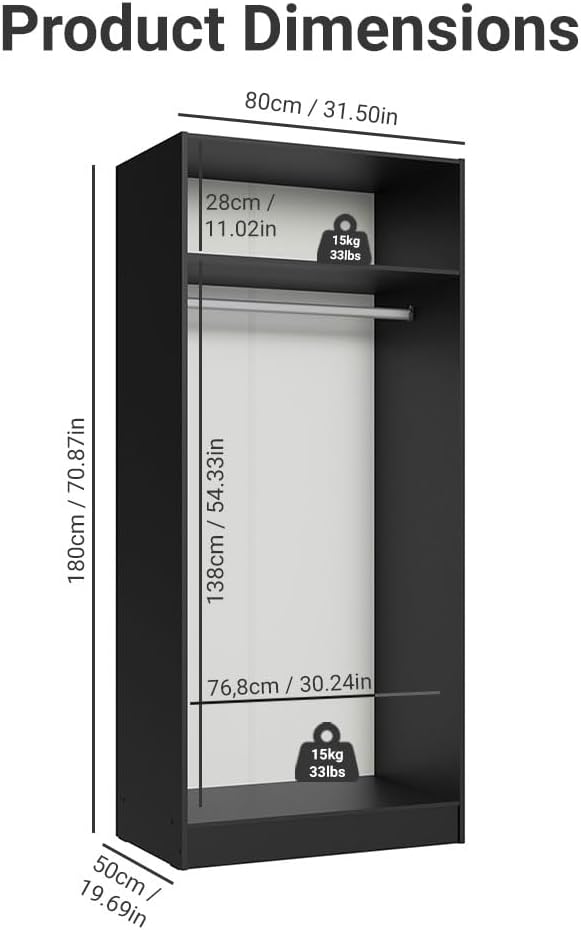 Madesa Kitchen Pantry Storage Cabinet with 2 Doors, Ample Shelf and Hanging Space 31 Inch Utility Armoire Organization Unit - Black