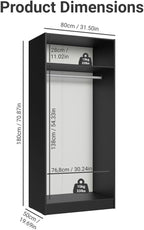 Madesa Kitchen Pantry Storage Cabinet with 2 Doors, Ample Shelf and Hanging Space 31 Inch Utility Armoire Organization Unit - Black