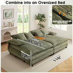 WESTSETLUX 54.8" W Oversized Chaise Lounge Chair Indoor with 5-Position Adjustable Backrest, Corduroy Sleeper Sofa Bed with 3 Pillows, Modern Cloud Couch Chair for Living Room, Bedroom, Green