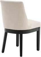 Linen Dining Chairs Set of 2, Upholstered Dining Room Chair with Black Wood Legs, Farmhouse Kitchen Chairs with Mid Back, Comfy Armless Side Chair for Living Room/Restaurant, Beige