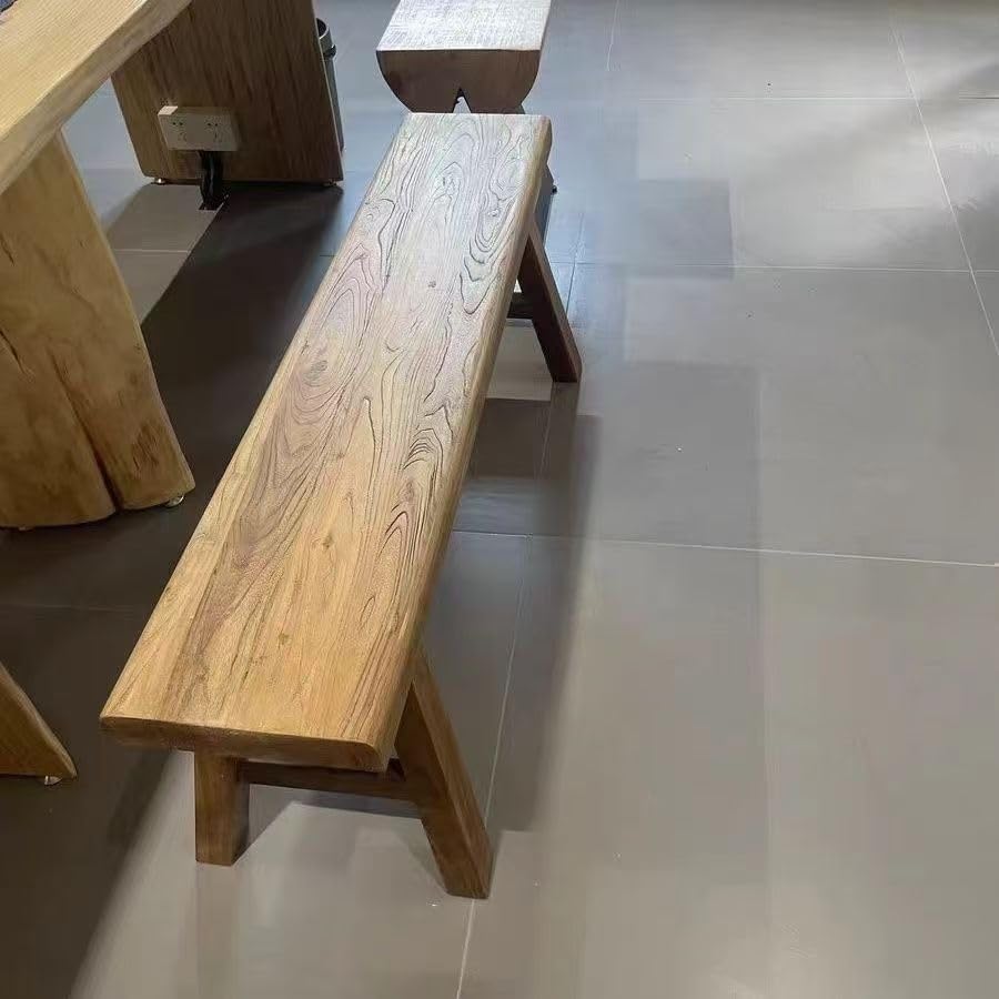 Farmhouse Solid Elm Wood Bench - Handcrafted Asian Rustic Entryway Bench for Living Room, Dining, Bedroom, 9 Sizes (Natural Finish) (160 * 26 * 45cm/63 * 10.2 * 17.7in)