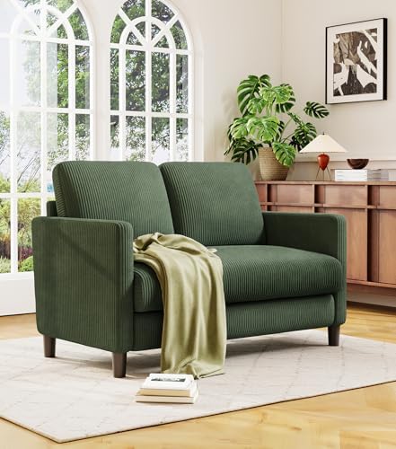 Welzona Loveseat, 51" Small Couch, Corduroy Love Seat, Small Loveseat Sofa | Comfy Corduroy Fabric, Tool-free Setup, Washable Covers, All-wood Small Sofa Couch for Living Room, Bedroom, Green