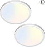 zemty LED Ceiling Light 6.5 Inch, 12W 1200lm Ceiling Mount Light Fixtures, Bright & Adjustable 3000K 4000K 6500K, Round Flat Lamp for Bathroom Closet Pantry Hallway, 2 Pack