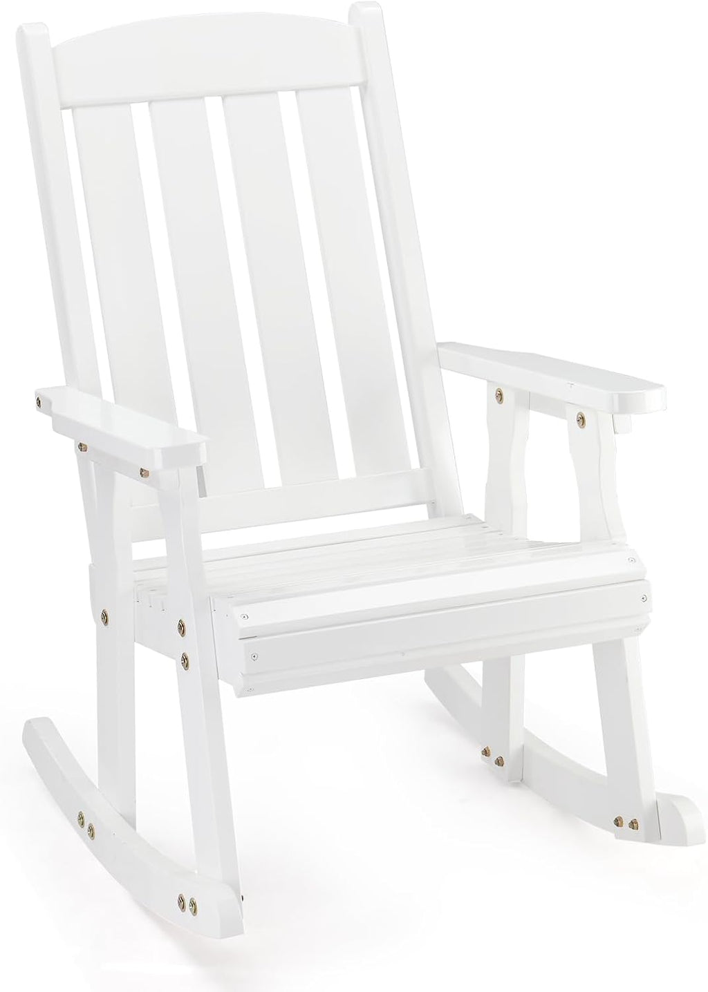 VINGLI Outdoor Rocking Chair, Heavy Duty 600 LBS Wooden Rocker, White(1PC) | High & Comfortable Backrest, Weatherproof Patio Rocker with Ergonomic Design, for Patio, Garden, Porch