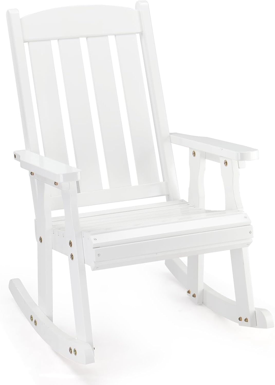 VINGLI Outdoor Rocking Chair, Heavy Duty 600 LBS Wooden Rocker, White(1PC) | High & Comfortable Backrest, Weatherproof Patio Rocker with Ergonomic Design, for Patio, Garden, Porch