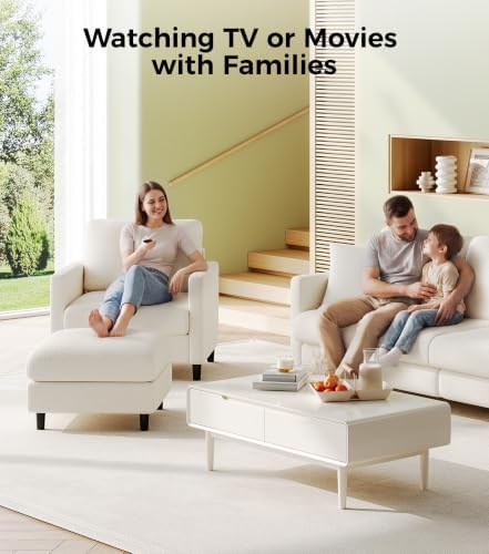 Welzona Sofa Accent Chair with Ottoman, 33" Teddy Reading Chair and Ottoman | Comfy Teddy Fabric, Tool-free Setup, Washable Covers, All-wood Chair and Ottoman Sets for Living Room, Bedroom, Beige
